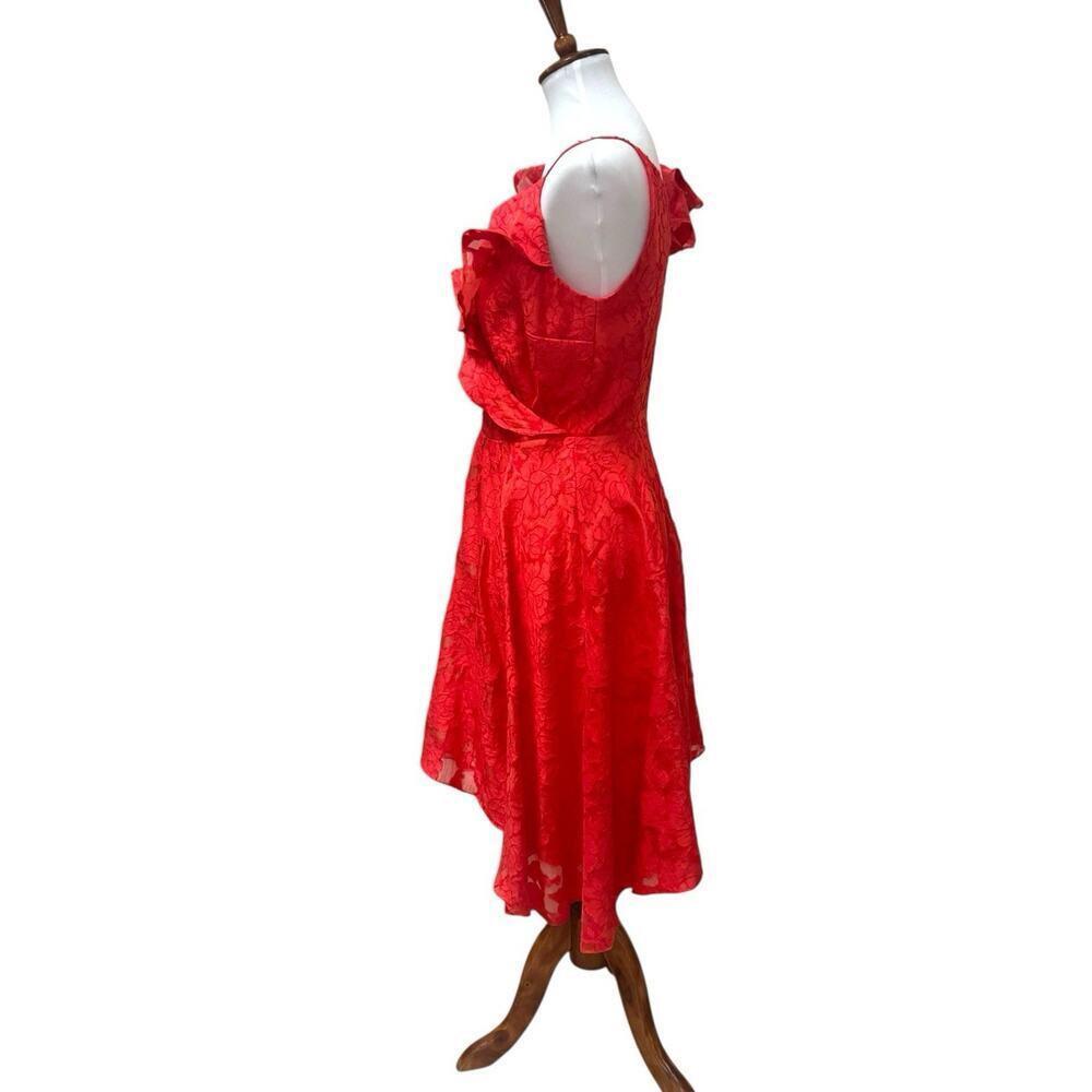 Keepsake Radar Ruffle Asymmetric Cocktail Burnout Mini Dress Red Womens Medium - Picture 7 of 11